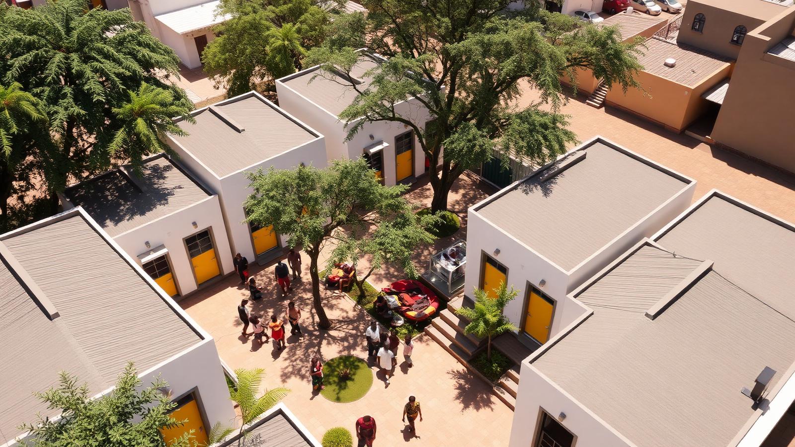 Concept view of HOY homes around a shaded shared courtyard